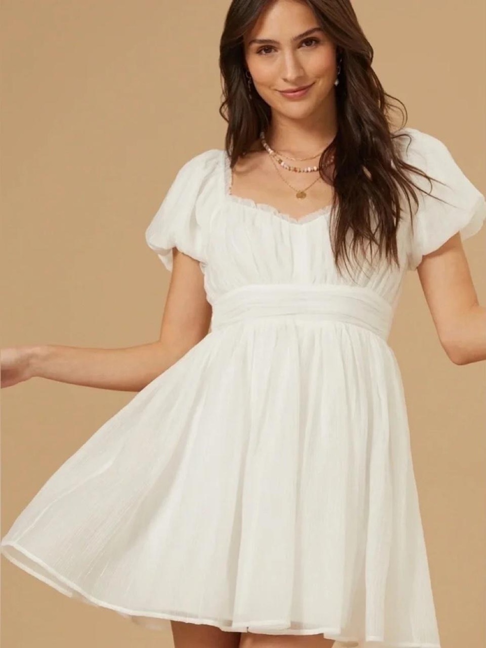 SHEIN White Puff Sleeve Mini Dress